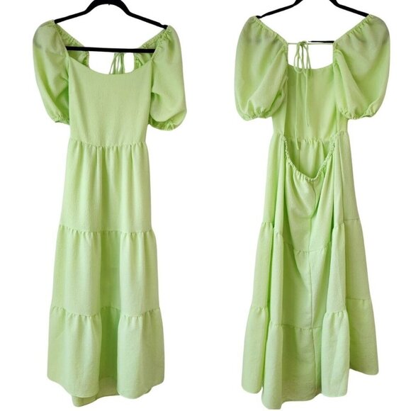 TALULAH Dresses & Skirts - Talulah Aritzia Lime Green Tiered Maxi Dress Puff Sleeves Boho Peasant Women's S